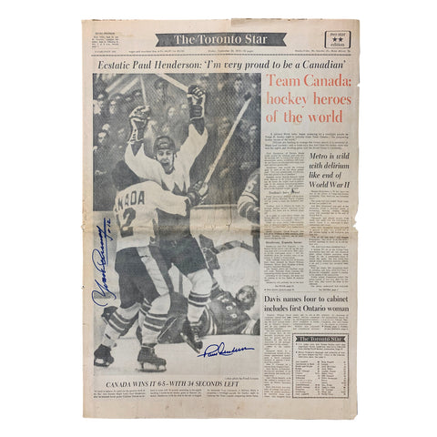 Paul Henderson et Yvan Cournoyer signé original le 29 septembre 1972 Journal Toronto Star