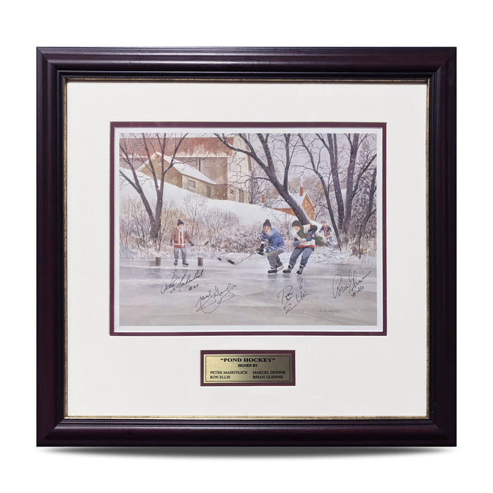 Pond Hockey – Peter Mahovlich, Marcel Dionne, Ron Ellis & Brian Glennie Signed Print - Heritage Hockey™