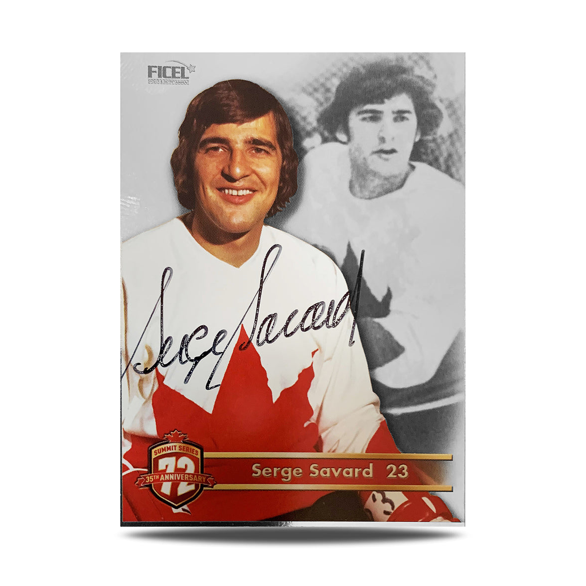 Tarjeta oficial firmada por Serge Savard #23 del equipo de Canadá del 35.° aniversario de 1972