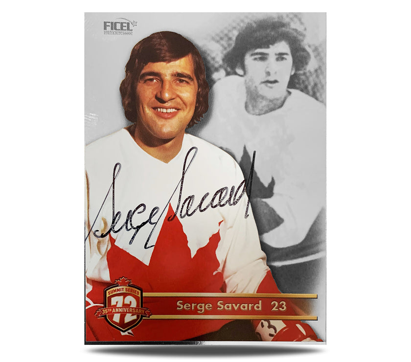 Tarjeta oficial firmada por Serge Savard #23 del equipo de Canadá del 35.° aniversario de 1972