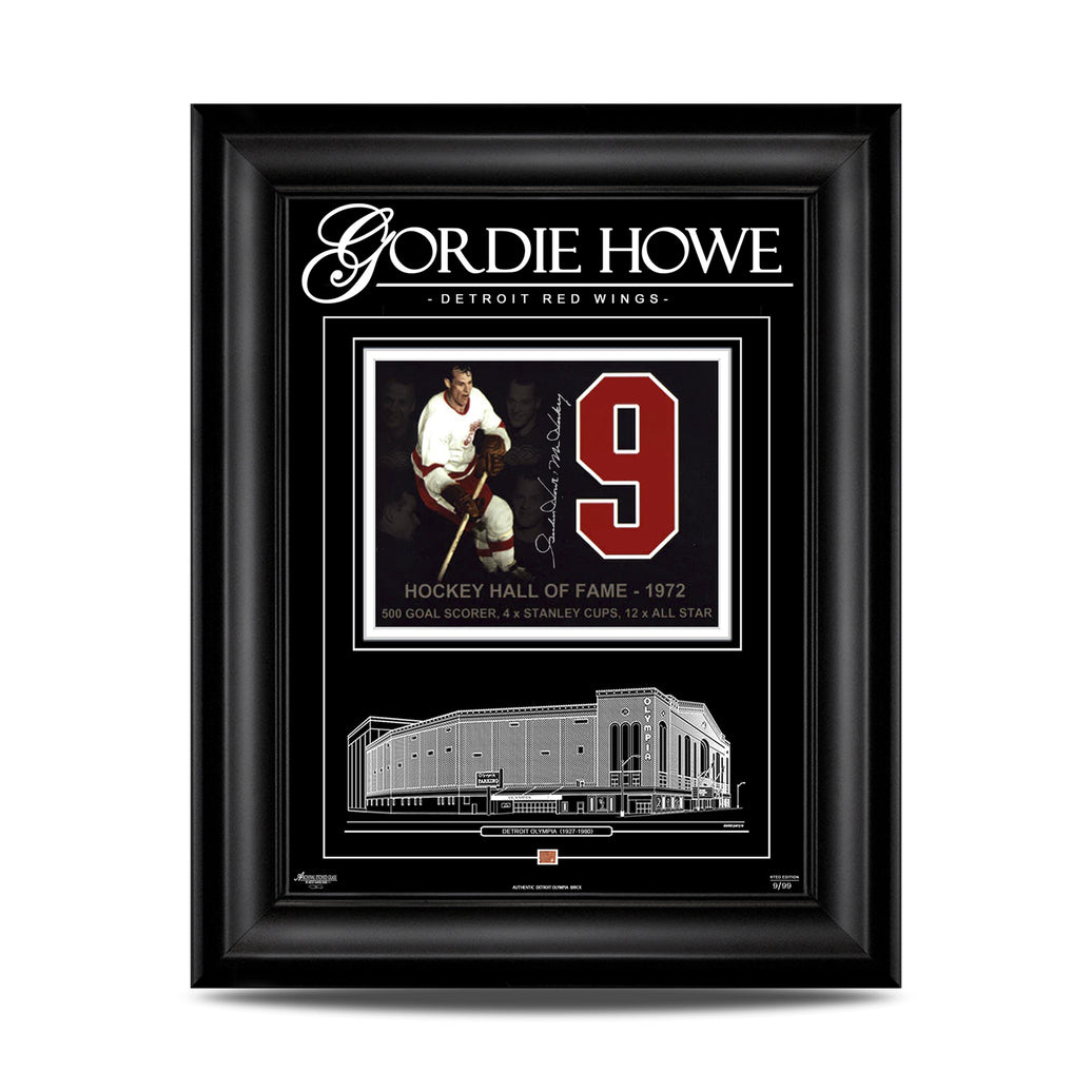 Gordie Howe a signé Detroit Red Wings Archival Verre gravé 21X25 Photo encadrée