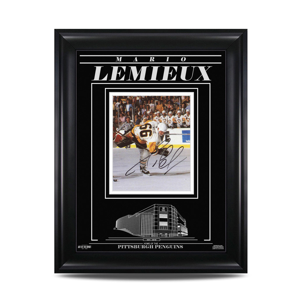 Photo gravée encadrée 8 x 10 signée par Mario Lemieux des Penguins de Pittsburgh
