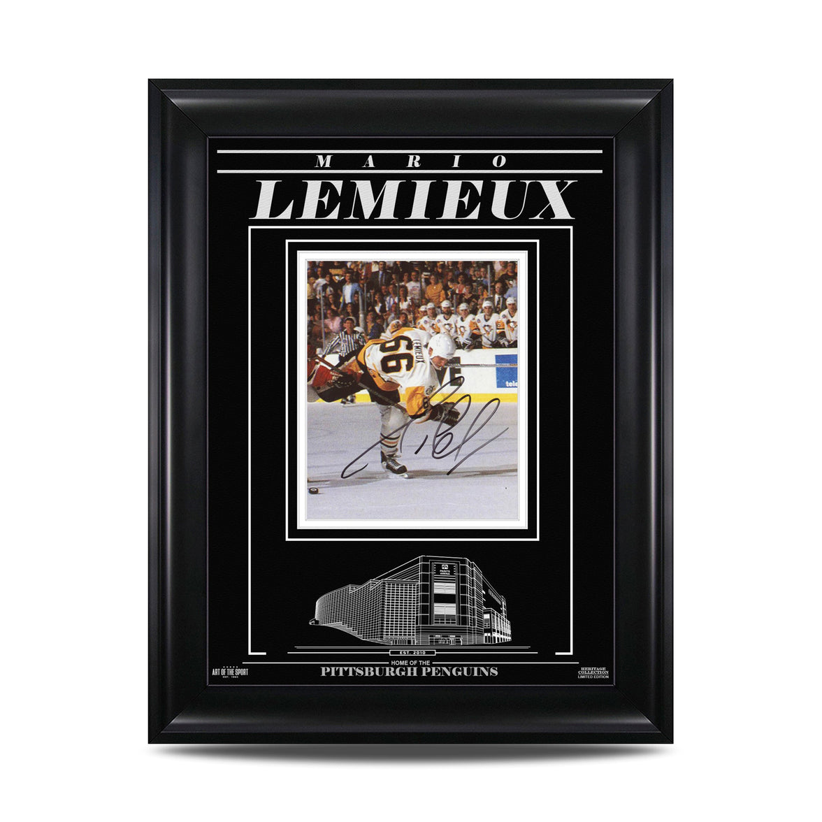 Photo gravée encadrée 8 x 10 signée par Mario Lemieux des Penguins de Pittsburgh