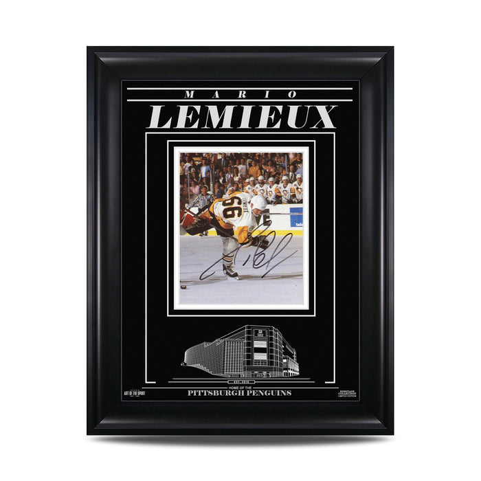 Photo gravée encadrée 8 x 10 signée par Mario Lemieux des Penguins de Pittsburgh
