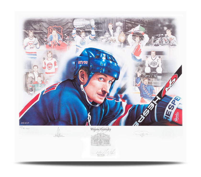 Impresión de inducción al Salón de la Fama del Fútbol Americano de 1999 autografiada por Wayne Gretzky