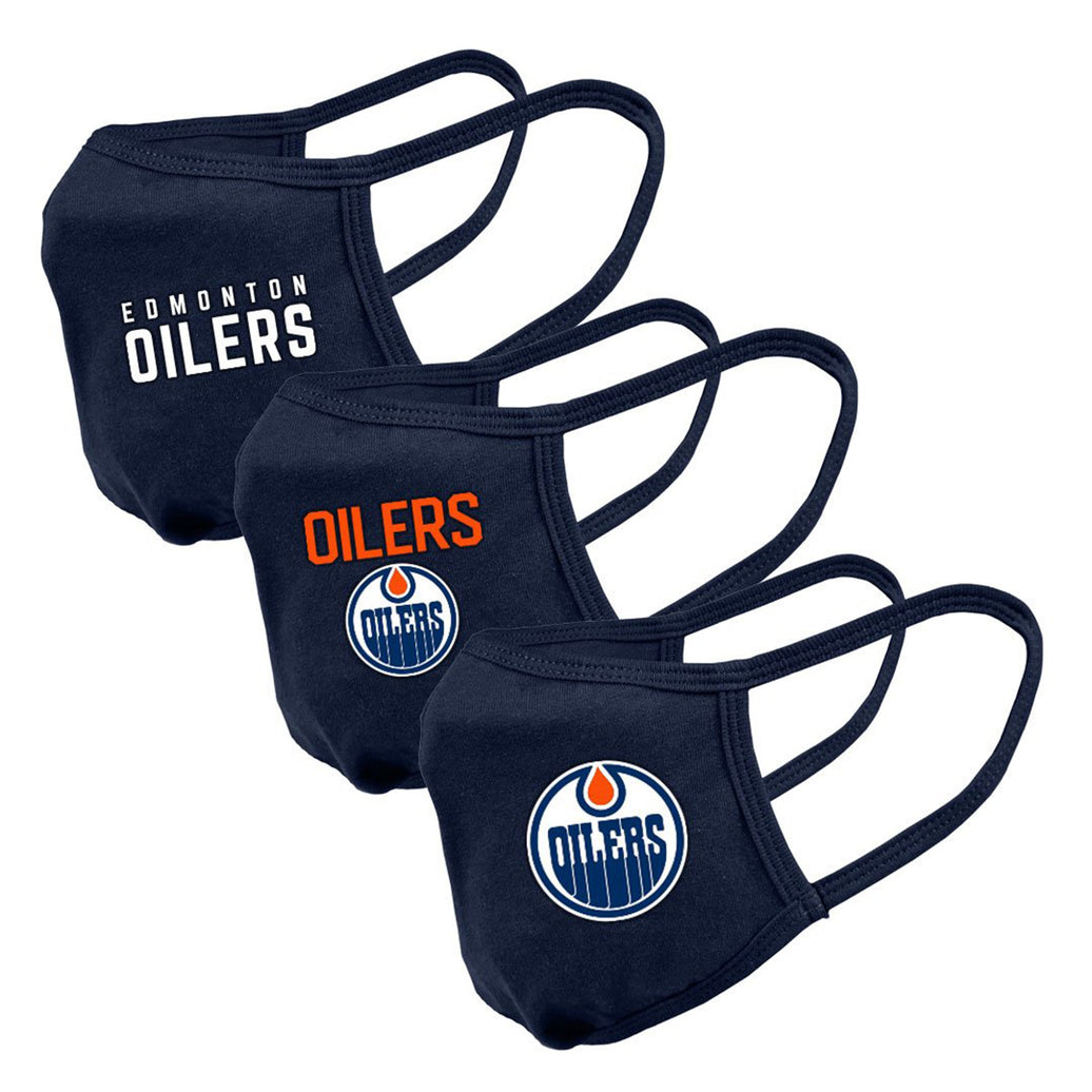 Paquete de 3 mascarillas reutilizables con el logotipo del equipo de la NHL de los Edmonton Oilers para jóvenes