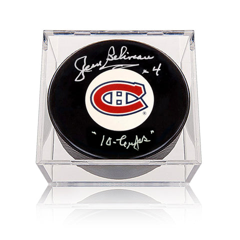 Jean Beliveau Signed Montreal Canadiens Puck with 10 Cups Note