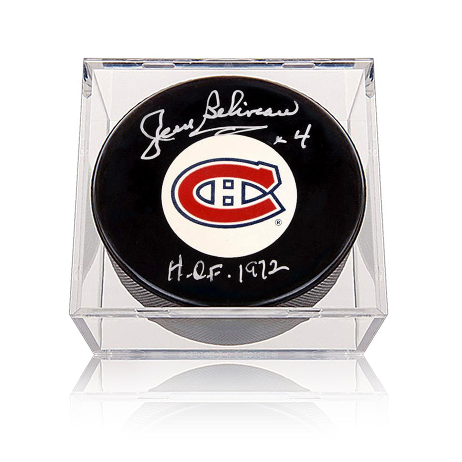 Jean Béliveau a signé une rondelle des Canadiens de Montréal avec une note HOF 1972