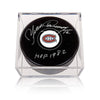 Yvan Cournoyer Signed Montreal Canadiens Puck with HOF 1982 Note