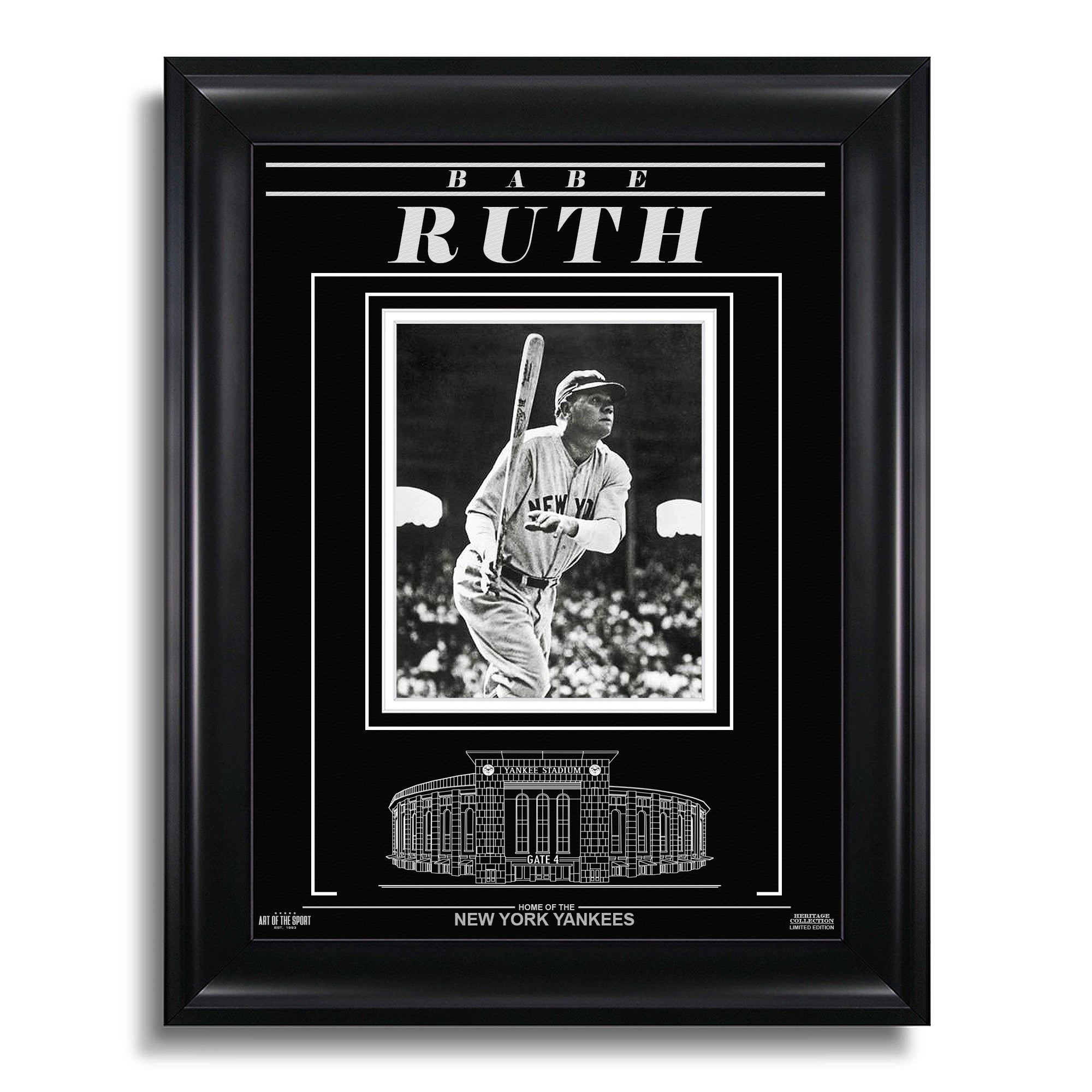 Babe Ruth New York Yankees Engraved Framed Photo - Action Hit - Heritage Hockey™