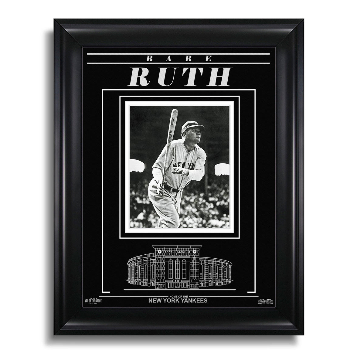 Babe Ruth New York Yankees Engraved Framed Photo - Action Hit - Heritage Hockey™