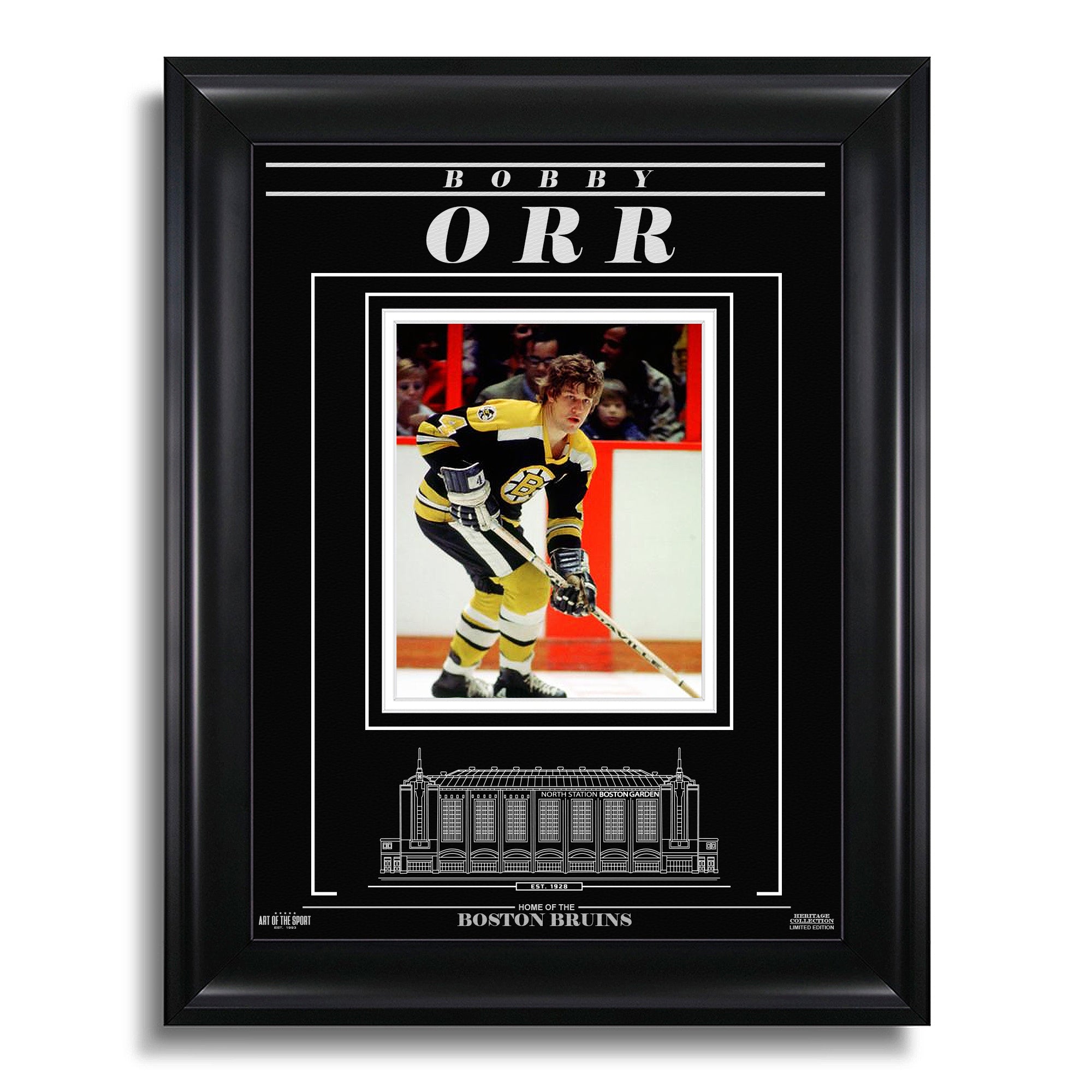 Bobby Orr Boston Bruins Engraved Framed Photo - Action - Heritage Hockey™
