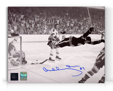 Bobby Orr a signé la photo du but volant des Bruins de Boston 8 x 10