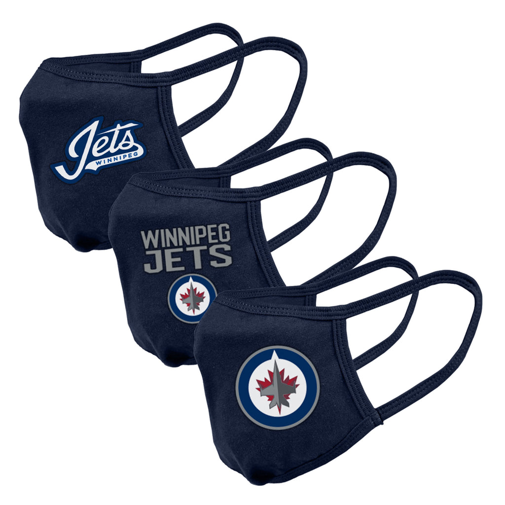 Paquet de 3 masques réutilisables avec logo de l'équipe de la LNH des Jets de Winnipeg pour jeunes