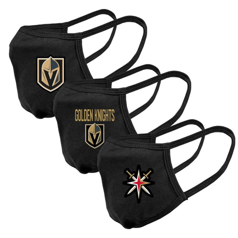 Masques unisexes réutilisables avec logo de l'équipe de la LNH des Golden Knights de Vegas, paquet de 3
