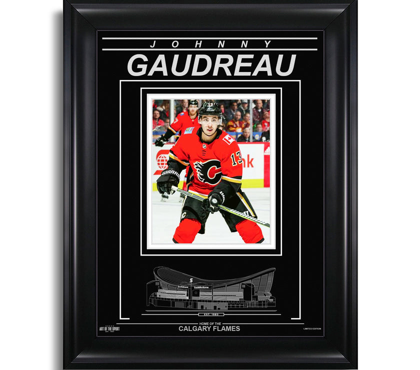 Johnny Gaudreau Calgary Flames Engraved Framed Photo - Closeup - Heritage Hockey™