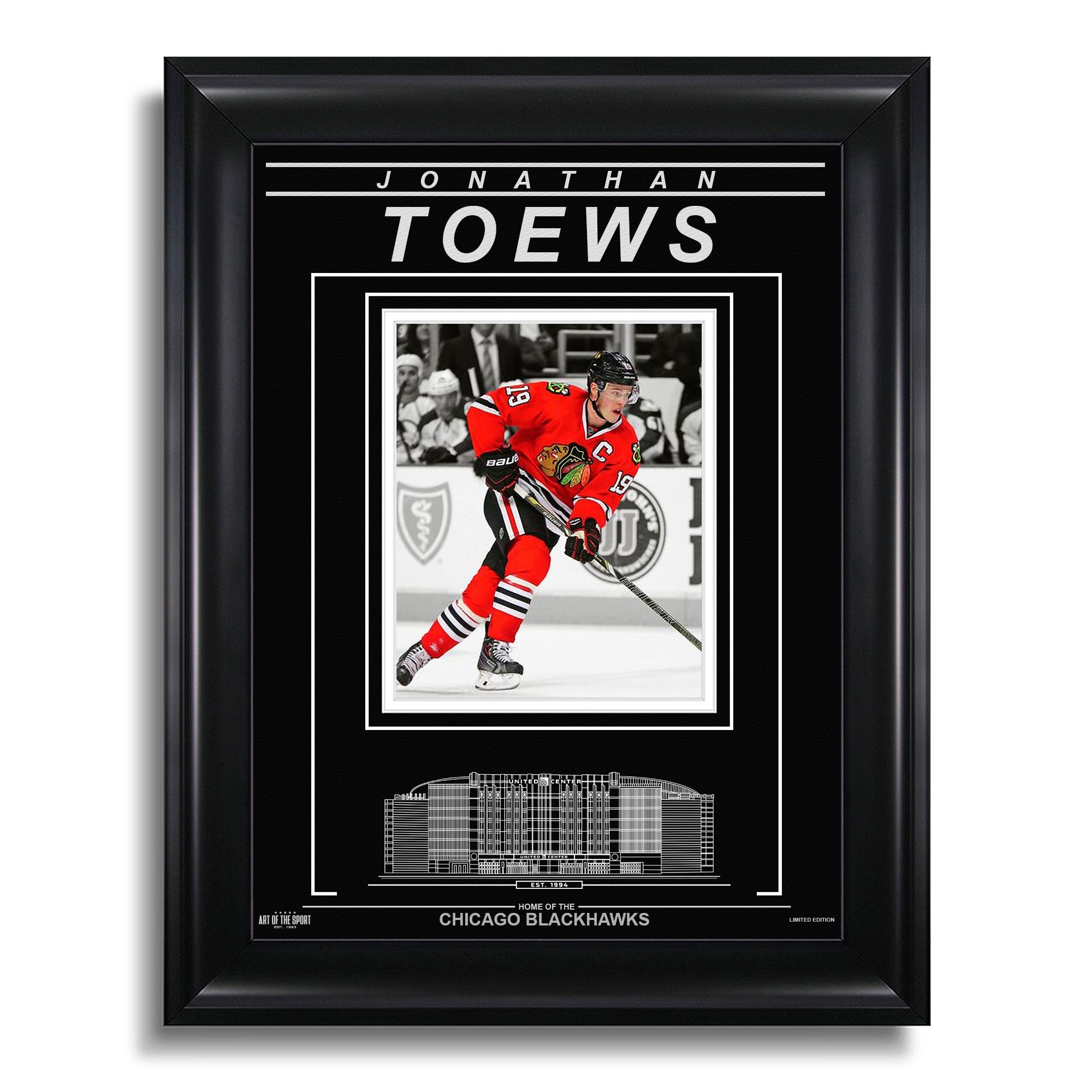 Jonathan Toews Chicago Blackhawks Engraved Framed Photo - Action Spotlight - Heritage Hockey™
