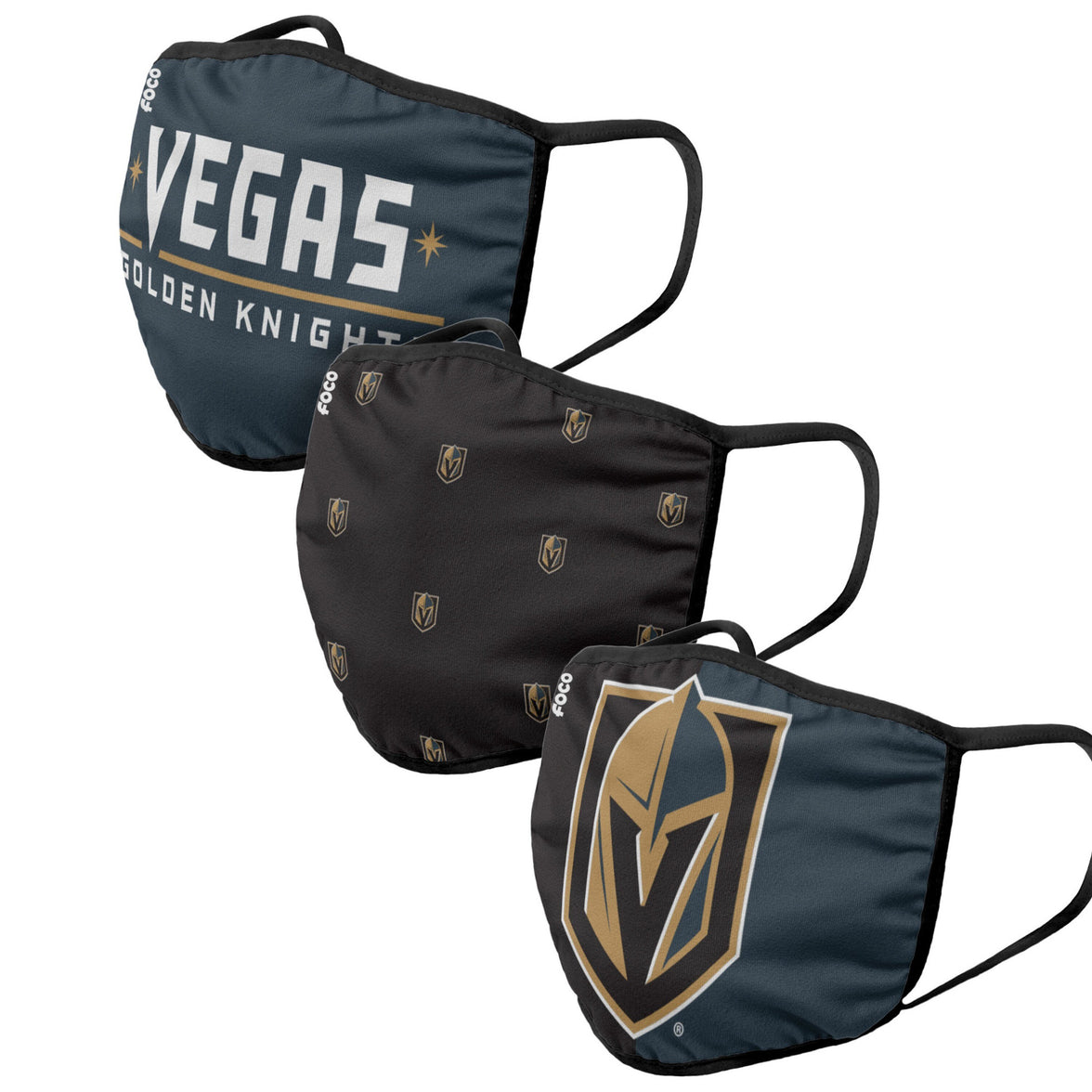 Paquete de 3 mascarillas reutilizables unisex de la NHL de los Vegas Golden Knights