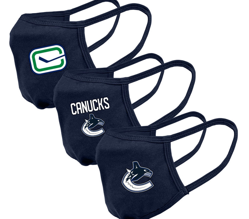 Paquet de 3 masques réutilisables avec logo de l'équipe de la LNH des Canucks de Vancouver pour jeunes