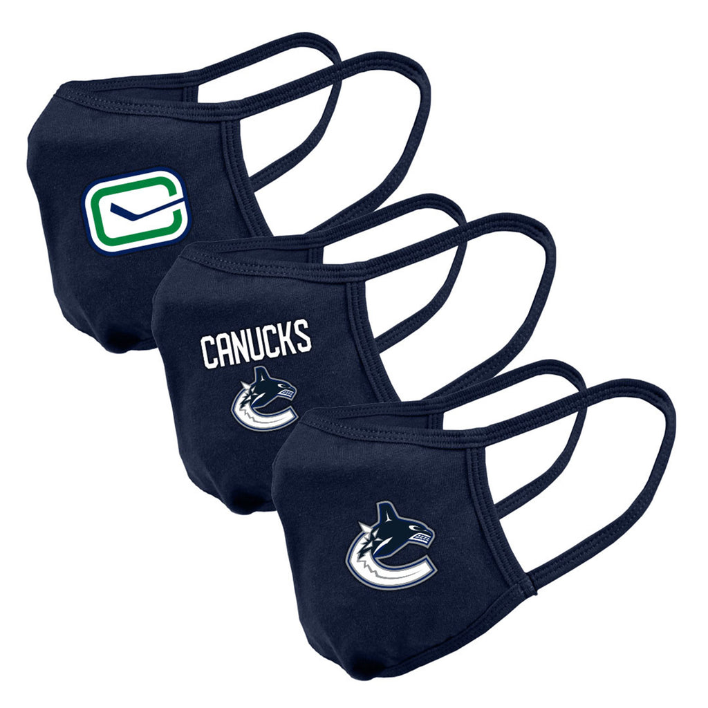 Paquet de 3 masques réutilisables avec logo de l'équipe de la LNH des Canucks de Vancouver pour jeunes