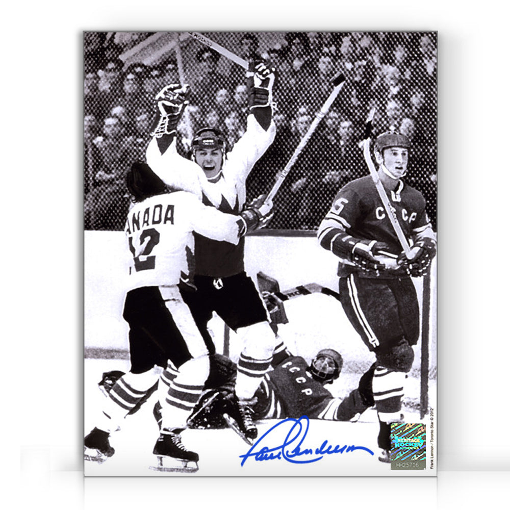 Paul Henderson a signé la photo 8 x 10 du but gagnant du match 8 de la série Summit de 1972