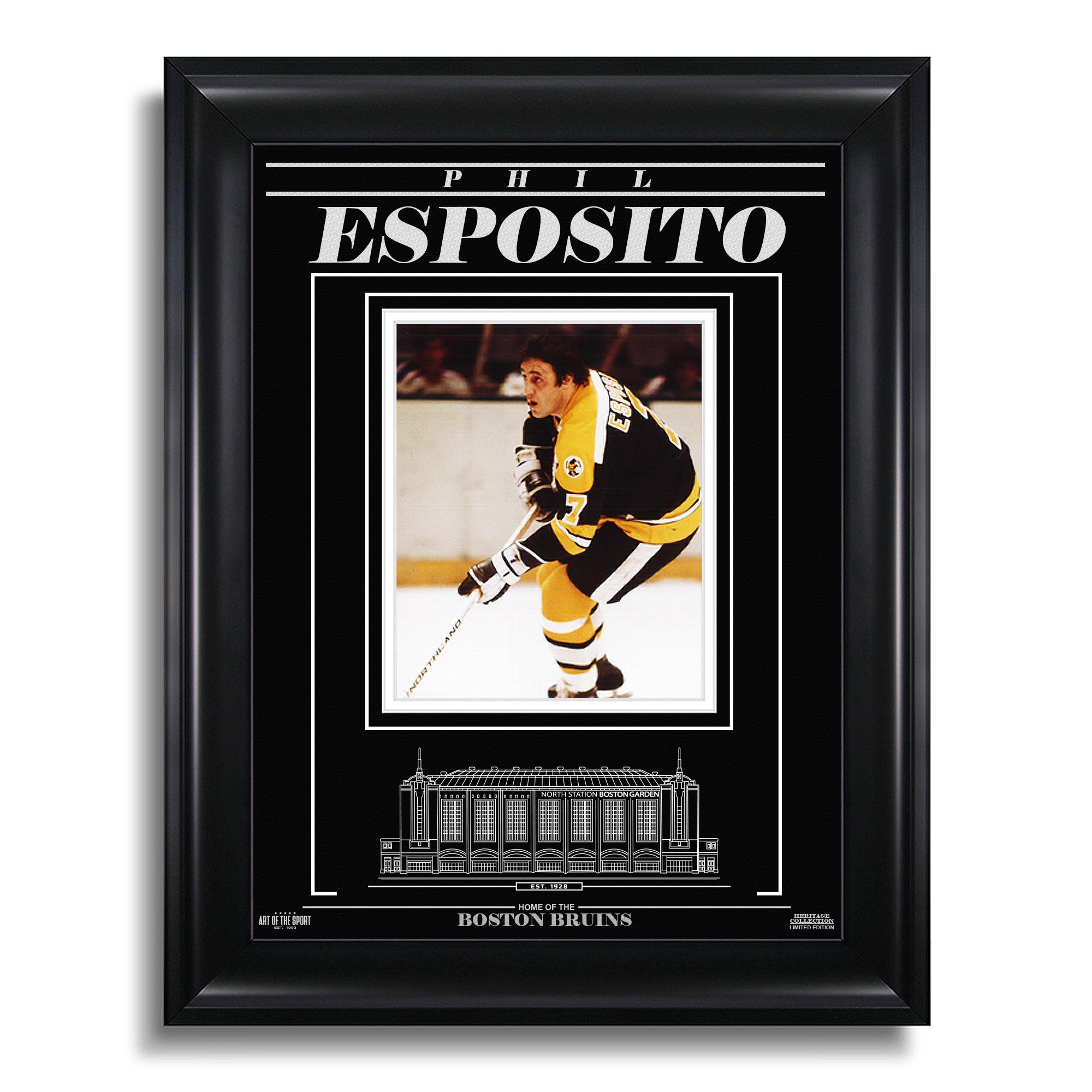 Phil Esposito Boston Bruins Engraved Framed Photo - Action Focus - Heritage Hockey™