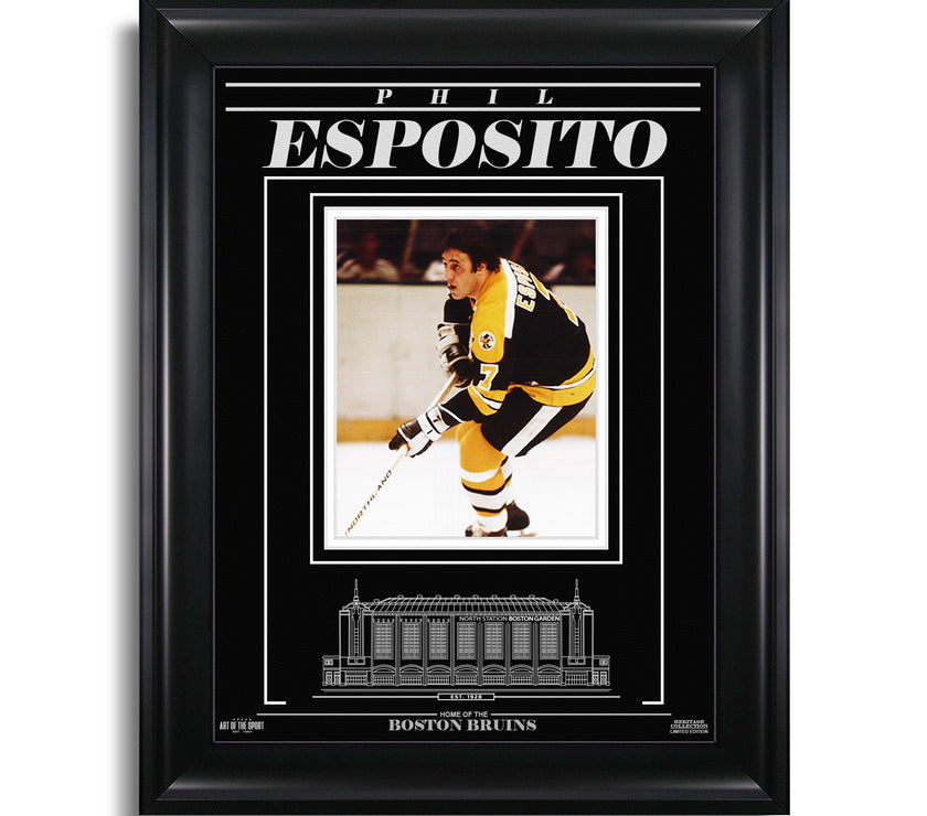 Phil Esposito Boston Bruins Engraved Framed Photo - Action Focus - Heritage Hockey™