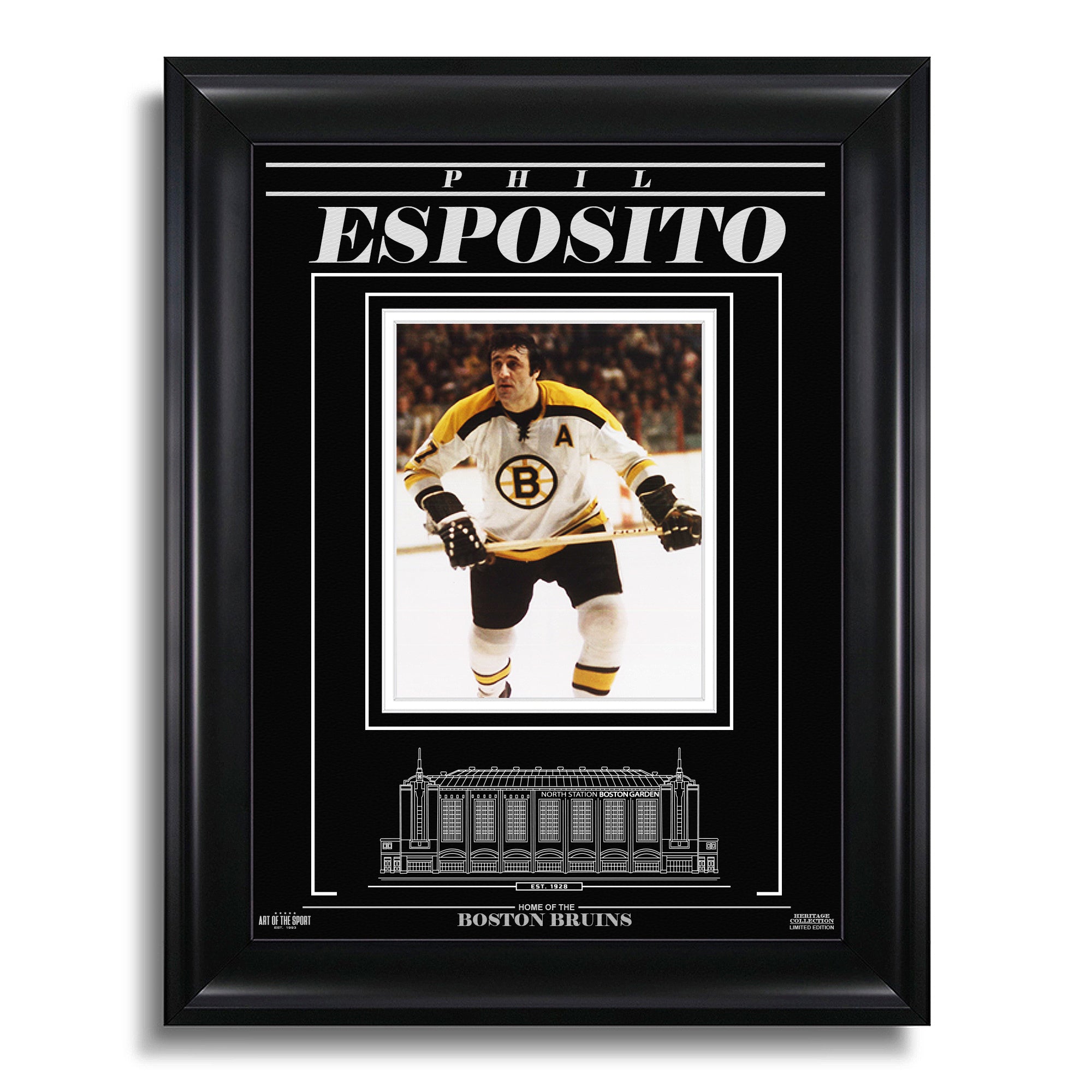 Phil Esposito Boston Bruins Engraved Framed Photo - Action Forward - Heritage Hockey™