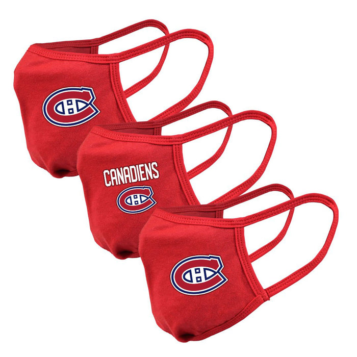 Paquete de 3 mascarillas reutilizables con el logotipo del equipo de la NHL de Montreal Canadiens para jóvenes