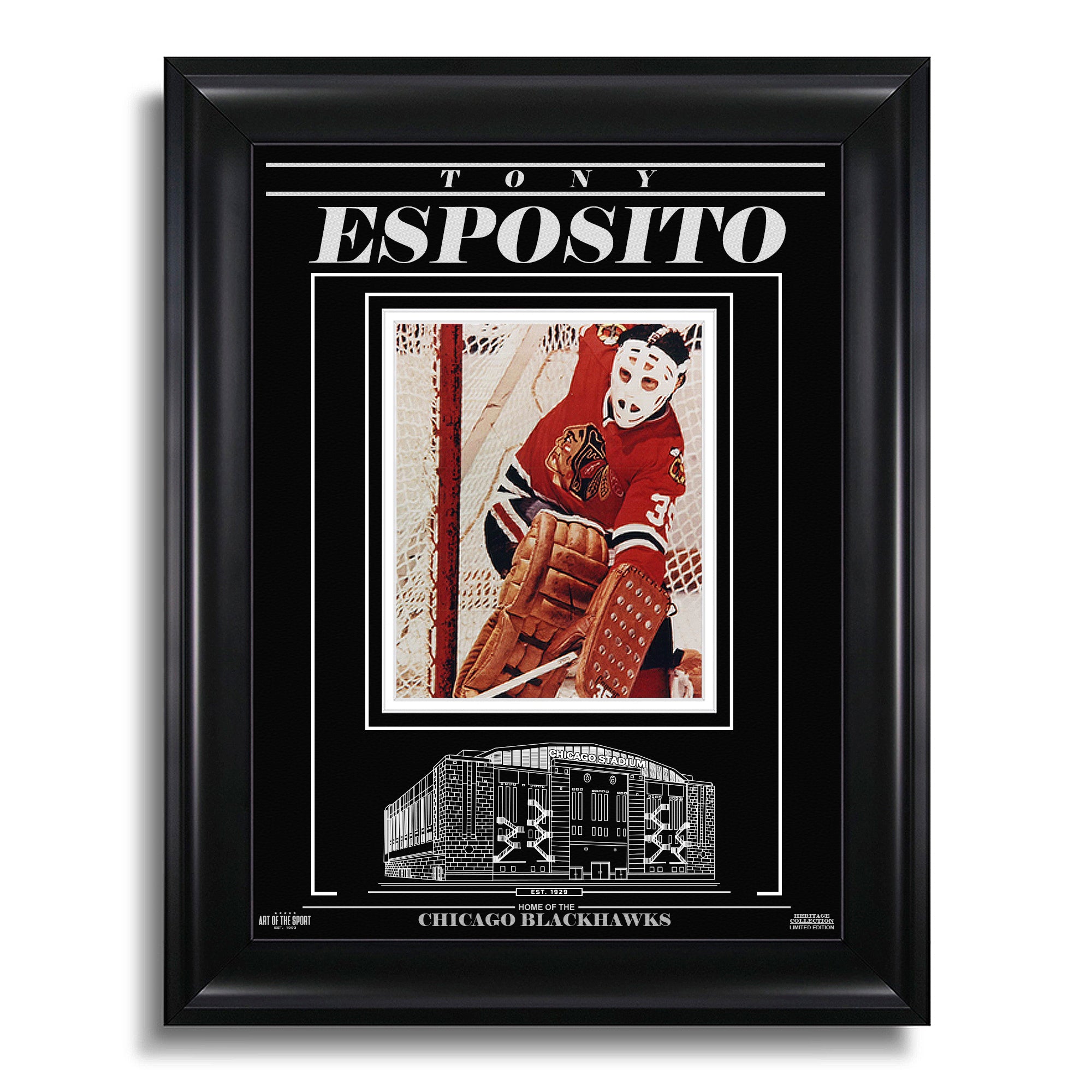 Tony Esposito Chicago Blackhawks Engraved Framed Photo - Action - Heritage Hockey™