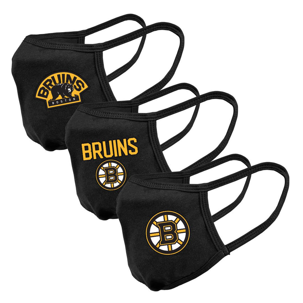 Paquete de 3 mascarillas reutilizables con el logotipo del equipo de la NHL de los Boston Bruins para jóvenes