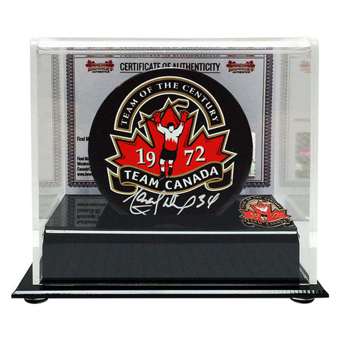 Marcel Dionne Signed Team Canada 1972 Puck with Display Case