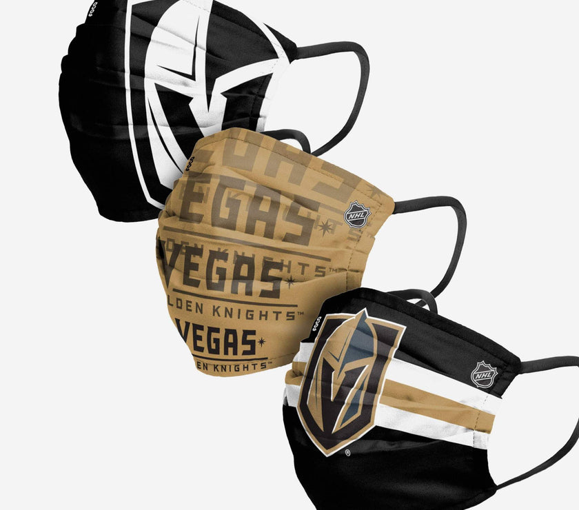 Paquet de 3 couvre-visages plissés réutilisables unisexes Vegas Golden Knights NHL pour la journée de match