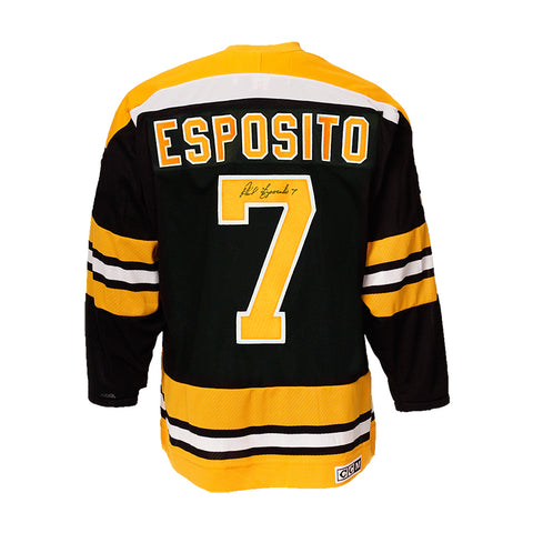 Camiseta vintage de los Boston Bruins firmada por Phil Esposito